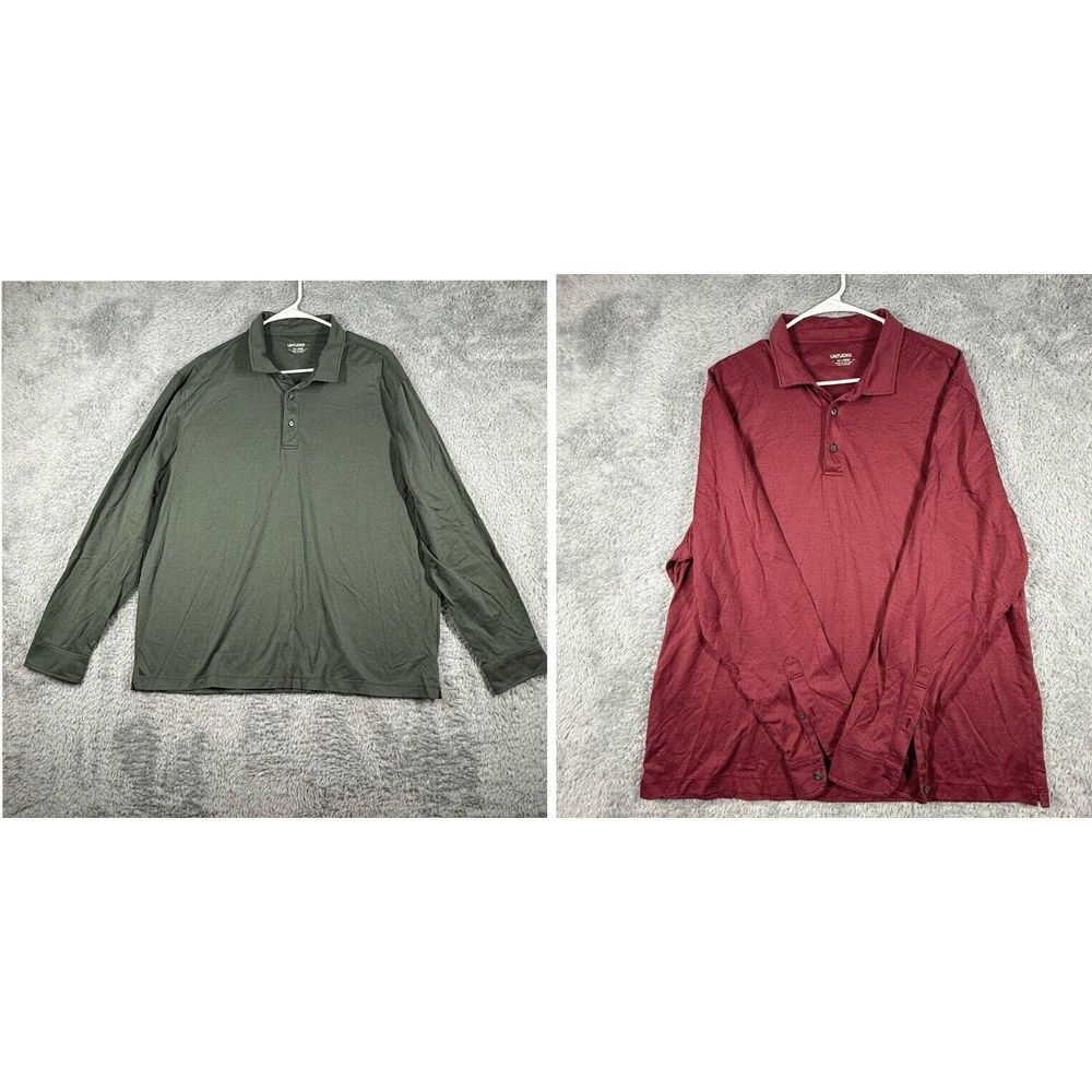 Lot of 2 UNTUCKit Men 2XL  Damaschino‎ Jacquard Red/Green Long Sleeve Polo Shirt